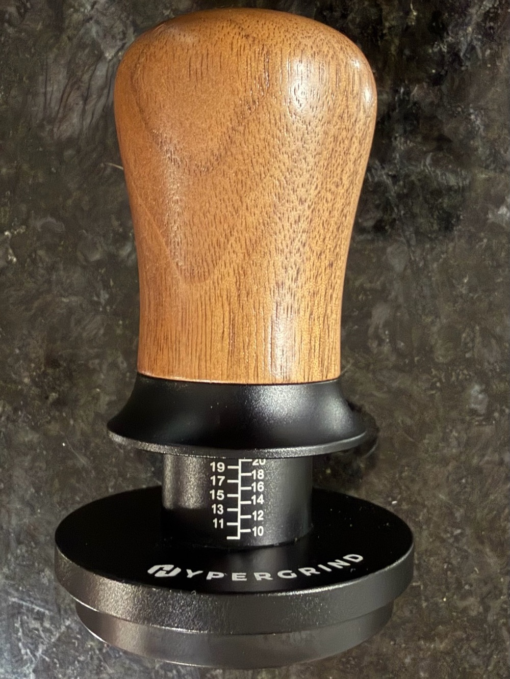 Hypergrind Coffee Tamper with Wood Handle - Black & Wood. 53mm